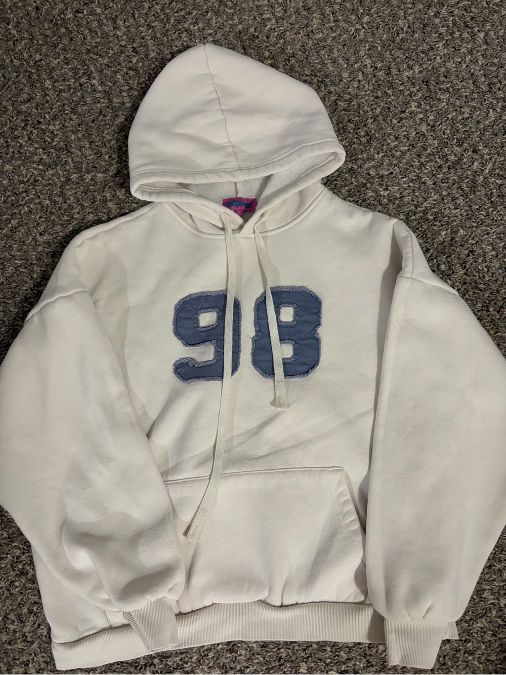 Edikted White Hoodie with Blue '98' Applique